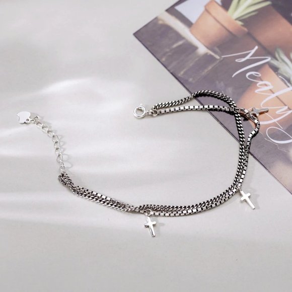 *NEW 925 Sterling Silver Cross Chain Bracelet - Picture 3 of 6